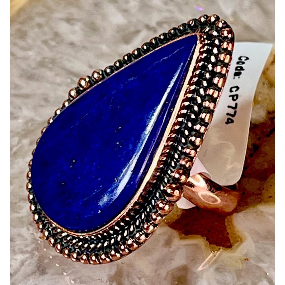 Large Southwestern Lapis Lazuli Copper Statement Ring Adjustable Size NEW - Picture 7 of 16